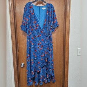 Blue Plus Size Wrap Dress Floral Sabrina Collective Size 3X
